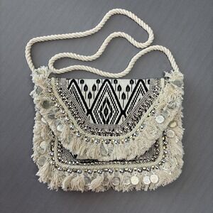 Antik Kraft Fringe Embroidered Convertible Clutch Crossbody Bag Boho Festival